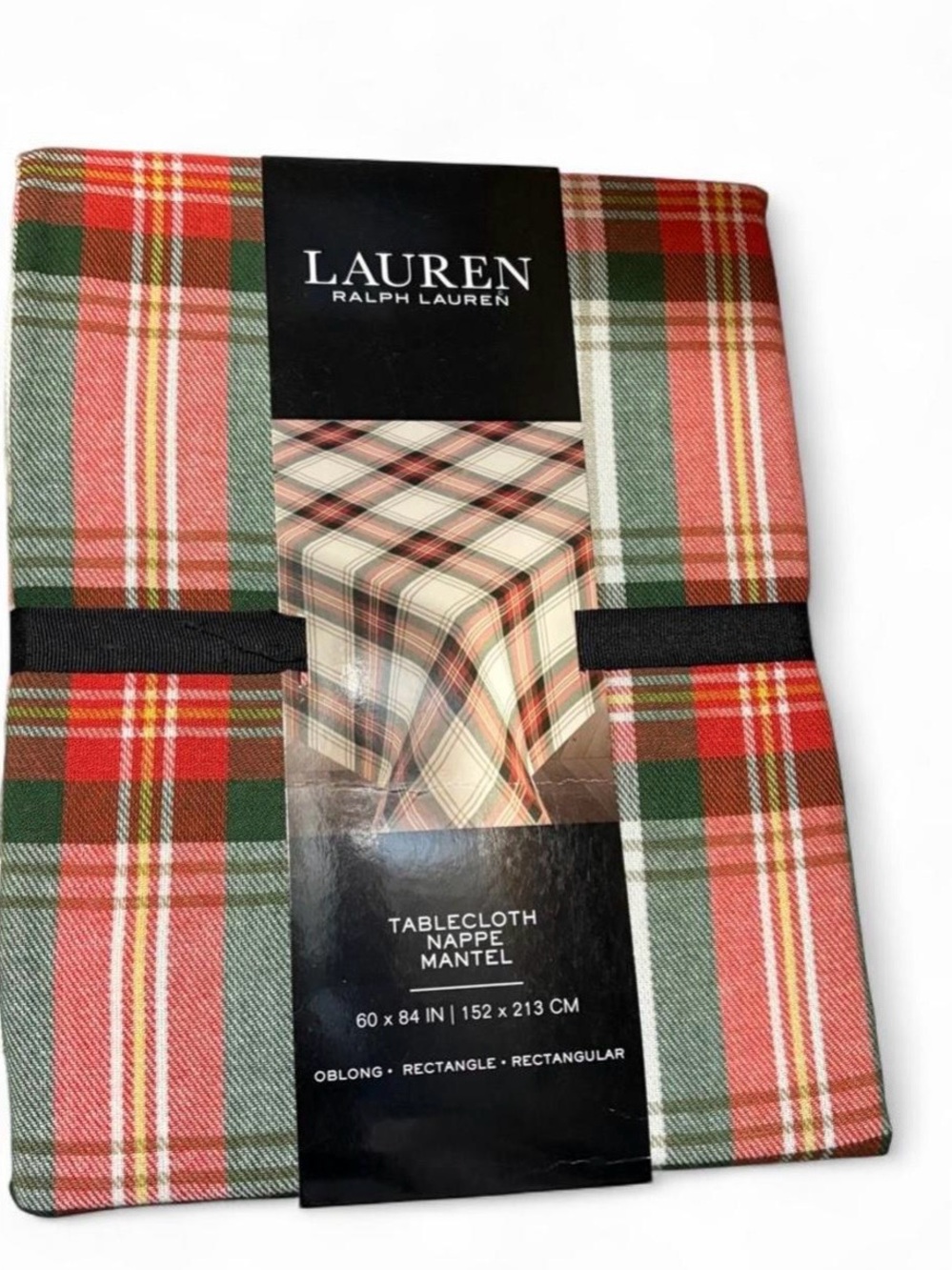 Ralph Lauren 60”x84” Christmas Red Green Plaid Rectangular Tablecloth